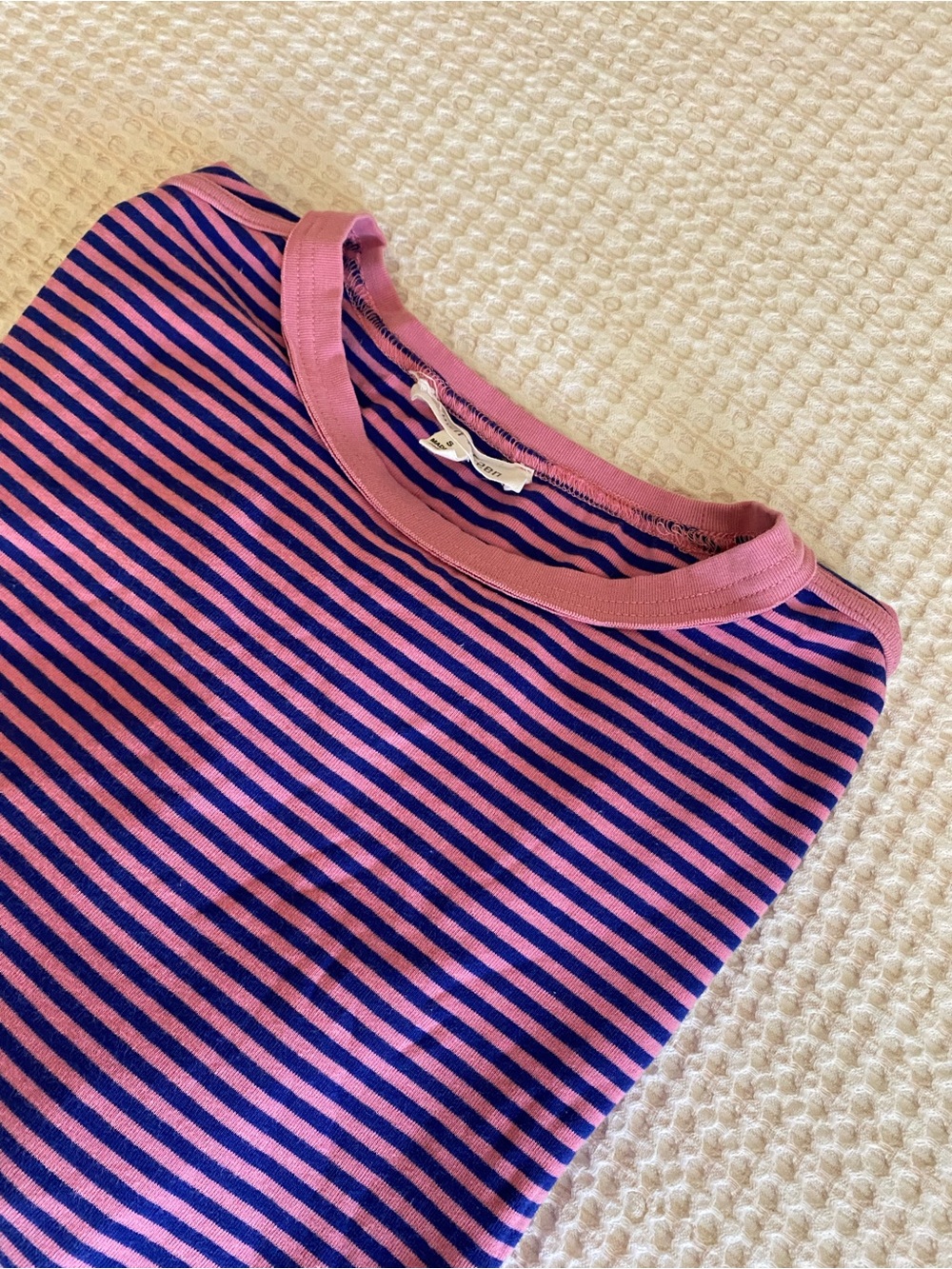 SEWN + SEEN Square Fit Striped T-Shirt in Pink & Dark Blue - S